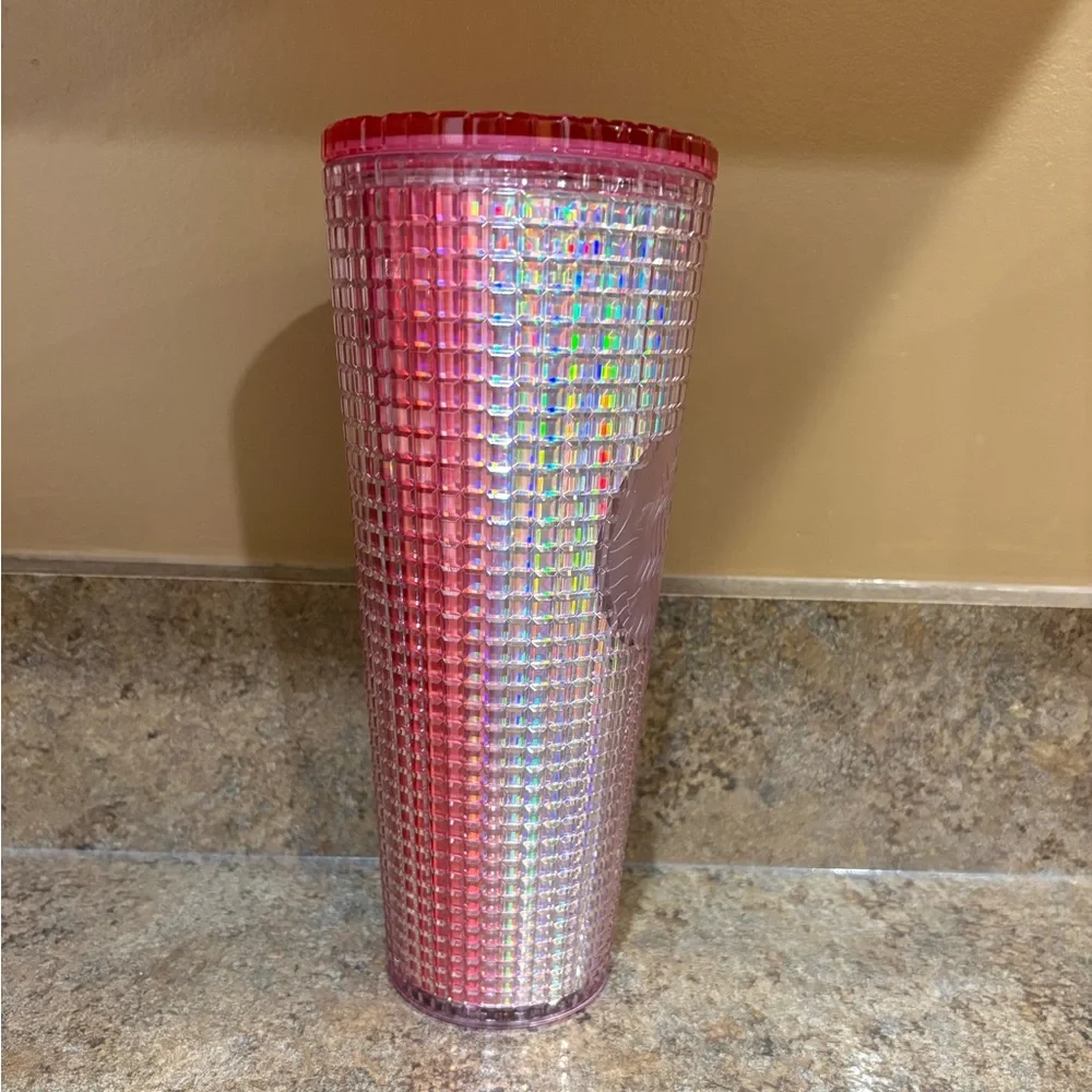 Starbucks 2022 Iridescent Pink Silver Bubblegum Grid Cold Cup Tumbler Venti 24oz